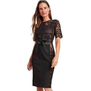 BYRON LARS Beguile Carissima Sheath Dress Black Lace Embroidered Belted Size 0P